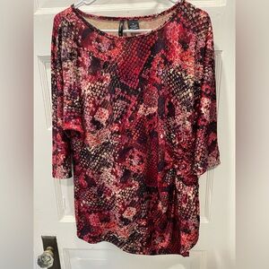 New Directions Red and Black snake skin Patterned top, Size 1X